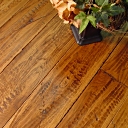 Custom Hand Scraped & Distressed Hickory Flooring w/Barbed Wire Impressions in Chestnut color